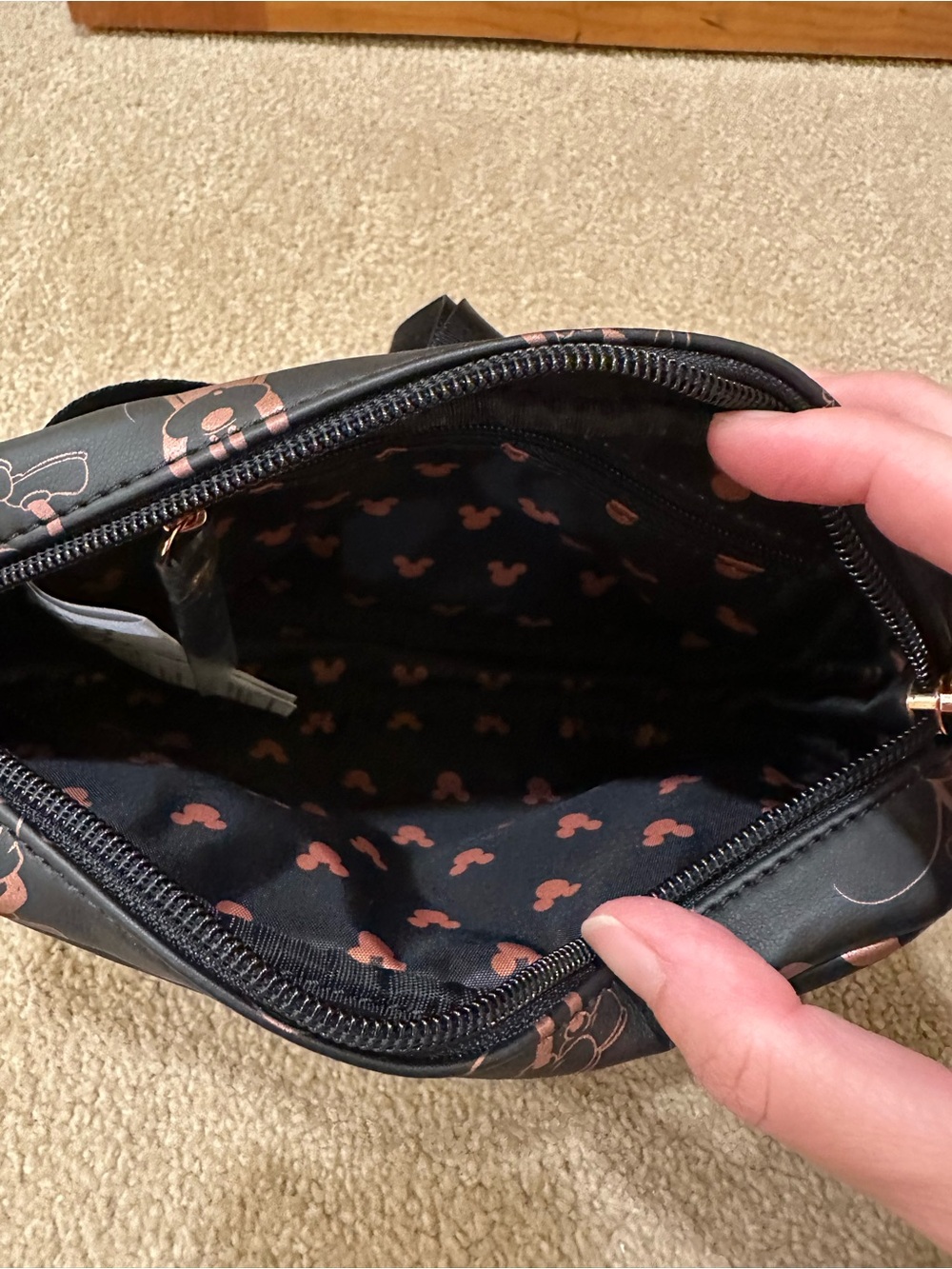 Petunia Pickle Bottom Black Crossbody/Belt Bag with Rose Gold Mickey Print - Picture 4 of 8